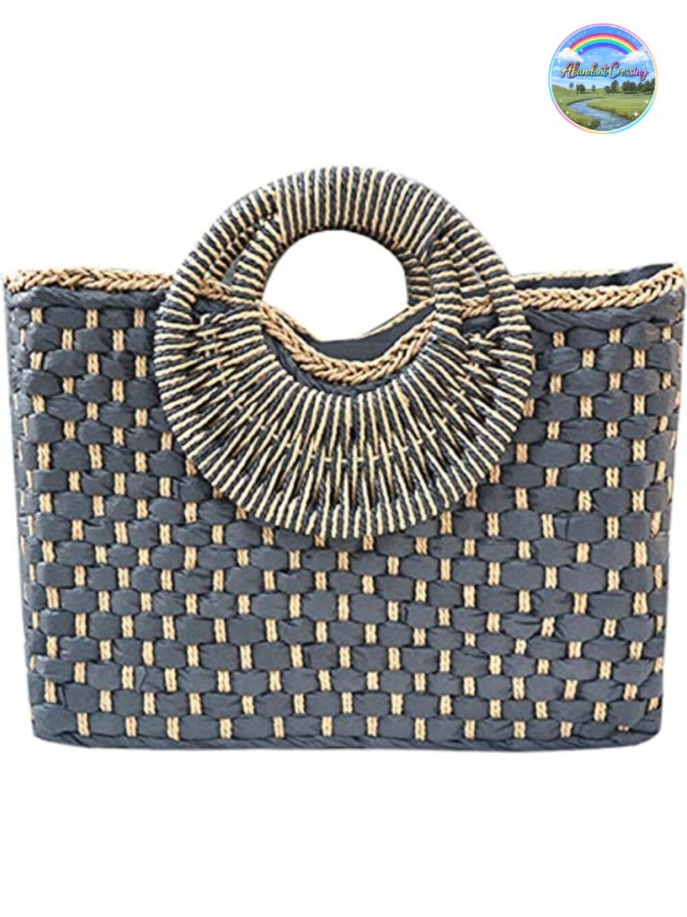 Handwoven Rattan Straw Tote Bag for Women Summer Beach Purse